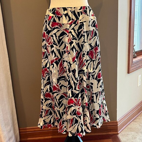 Jones New York, A-line Skirt, 100% Silk, Black, Red & Tan, Size 4 - Picture 1 of 7